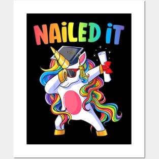 Kids Kindergarten Graduation Unicorn Graduate Nailed It Posters and Art